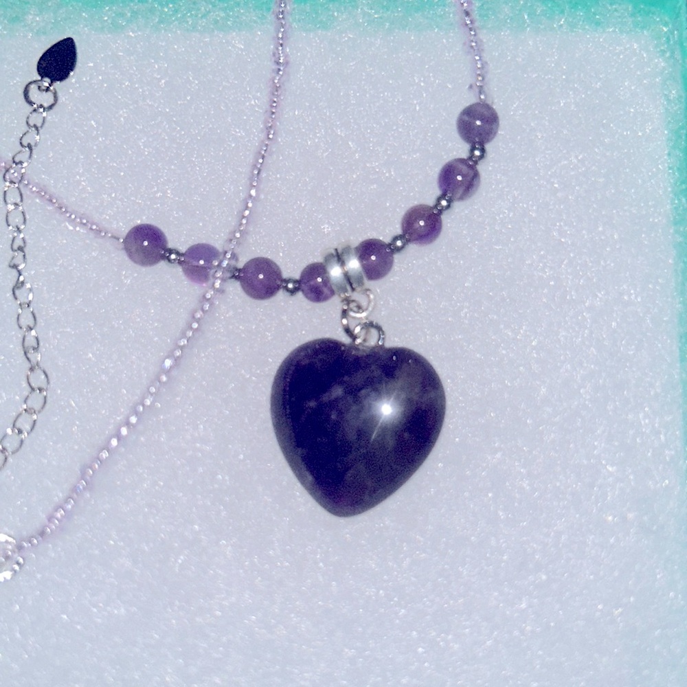Boho hippie Amethyst Crystal Sterling Silver Handmade Necklace 16”-18”
